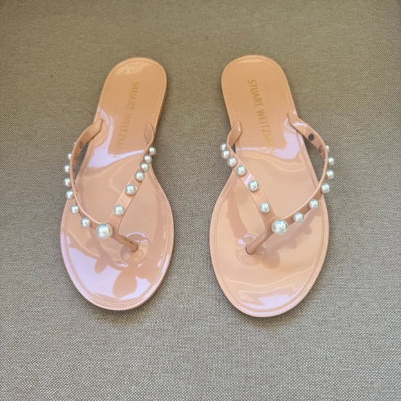 Stuart Weitzman Goldie Jelly Flip Flop Pearls Size US 8 EU 39 Dusty Pink - Picture 3 of 9